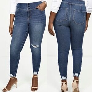 Lane Bryant High Rise Jegging Jeans Size 24 3‎ Button Yoke Flex Magic Distressed